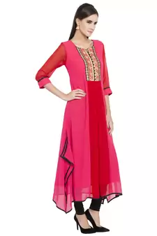 Pink Embroidered Georgette kurta &