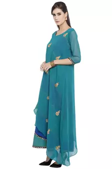 Blue Embroidered Georgette kurta &