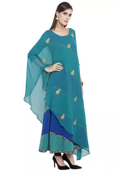 Blue Embroidered Georgette kurta &