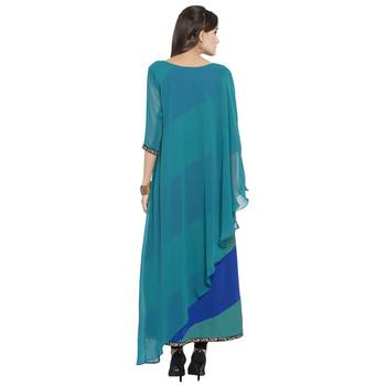 Blue Embroidered Georgette kurta & 4