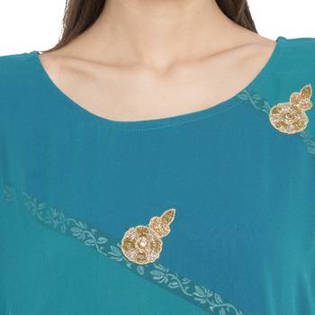 Blue Embroidered Georgette kurta & 5