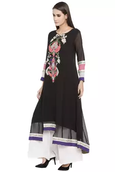Black Embroidered Georgette kurta &
