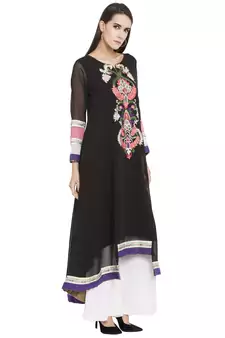 Black Embroidered Georgette kurta &
