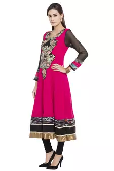 Pink Embroidered Georgette kurta &