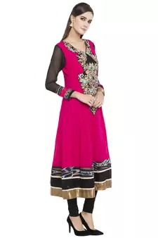 Pink Embroidered Georgette kurta &
