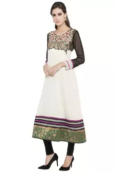 Off White Embroidered Georgette kurta &