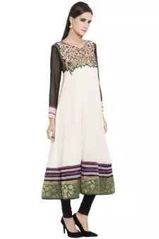 Off White Embroidered Georgette kurta &