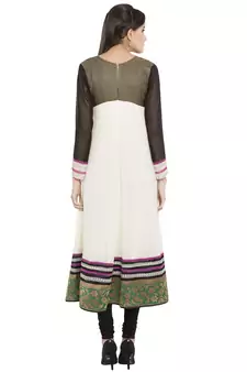 Off White Embroidered Georgette kurta &