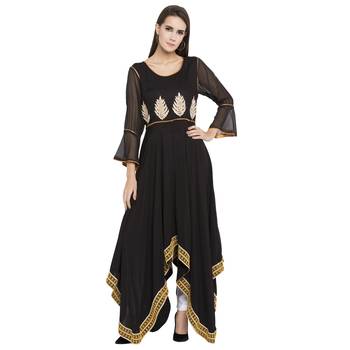 Black Embroidered Cotton kurta & 1