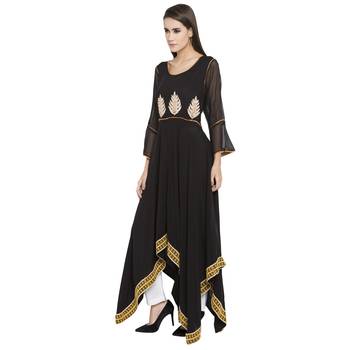 Black Embroidered Cotton kurta & 2