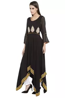 Black Embroidered Cotton kurta &