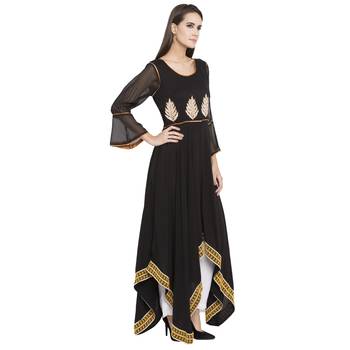 Black Embroidered Cotton kurta & 3