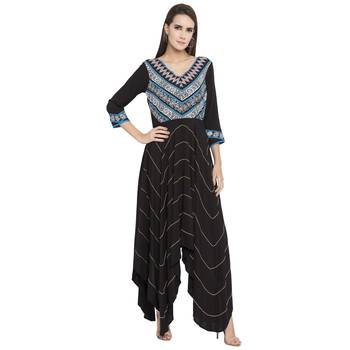 Black Printed Cotton kurta & 1