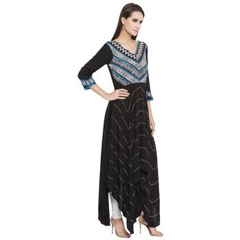 Black Printed Cotton kurta & 3