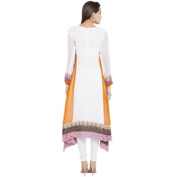 Off White Embroidered Georgette kurta & 4