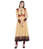 Beige Embroidered Georgette kurta &