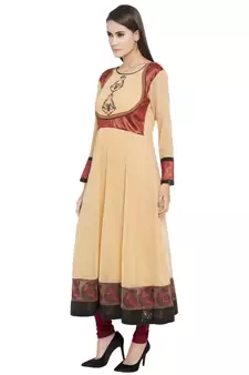 Beige Embroidered Georgette kurta &
