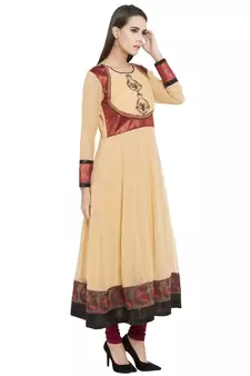 Beige Embroidered Georgette kurta &