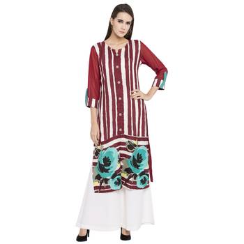 Red Printed Cotton kurta & 1
