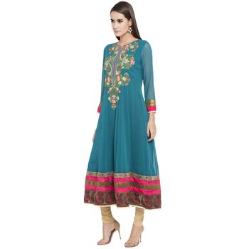 Blue Embroidered Georgette kurta & 2
