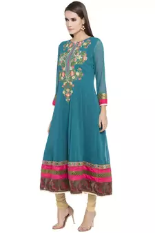 Blue Embroidered Georgette kurta &