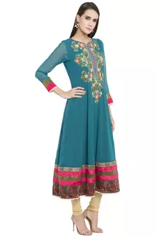 Blue Embroidered Georgette kurta &