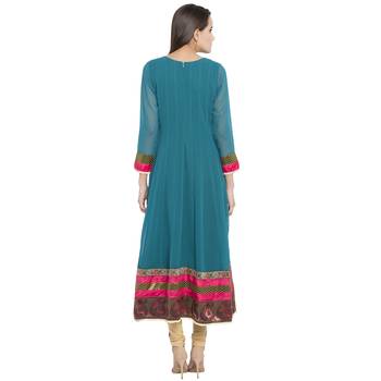 Blue Embroidered Georgette kurta & 4