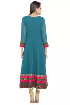 Blue Embroidered Georgette kurta &