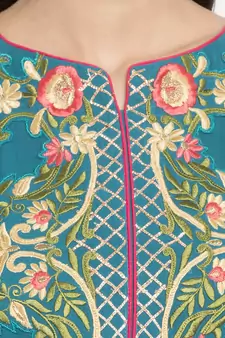 Blue Embroidered Georgette kurta &
