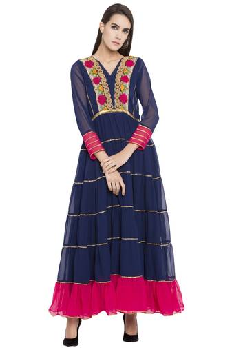 Blue Embroidered Georgette kurta &