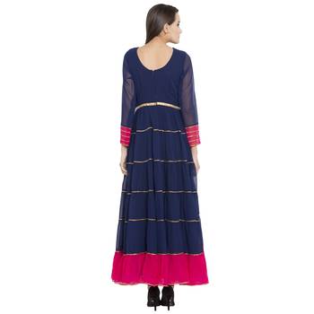 Blue Embroidered Georgette kurta & 4