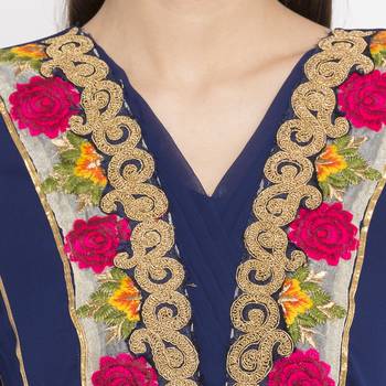 Blue Embroidered Georgette kurta & 5