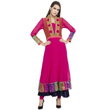 Pink Embroidered Georgette kurta & 1
