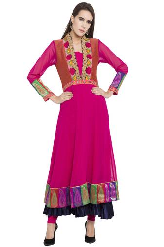 Pink Embroidered Georgette kurta &