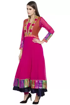 Pink Embroidered Georgette kurta &