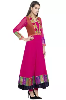 Pink Embroidered Georgette kurta &