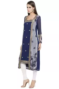 Blue Printed Georgette kurta &