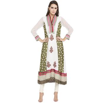 Off White Embroidered Georgette kurta & 1