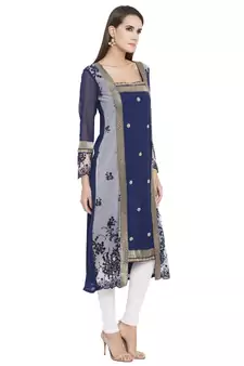 Blue Printed Georgette kurta &