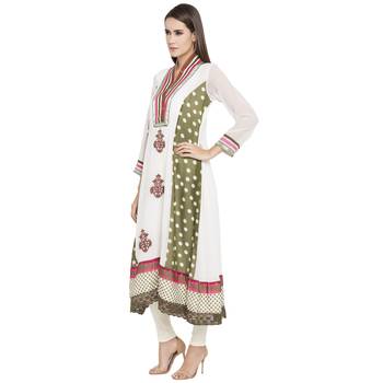 Off White Embroidered Georgette kurta & 2