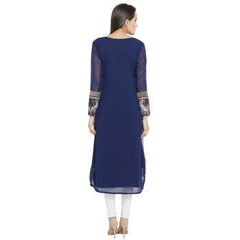Blue Printed Georgette kurta & 4