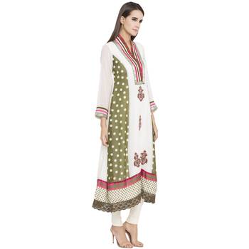 Off White Embroidered Georgette kurta & 3