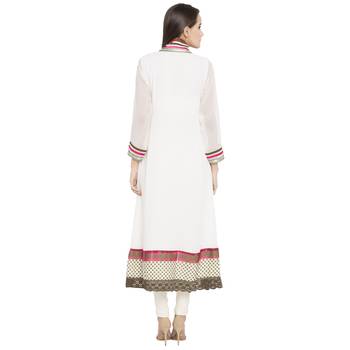 Off White Embroidered Georgette kurta & 4