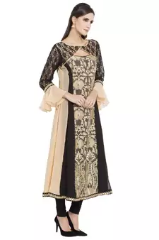 Beige Printed Georgette kurta &