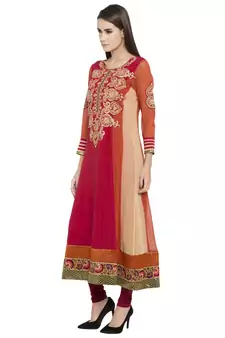 Red Embroidered Georgette kurta &