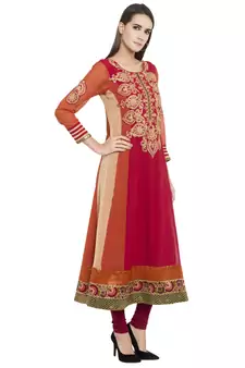 Red Embroidered Georgette kurta &