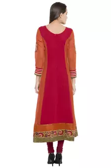 Red Embroidered Georgette kurta &