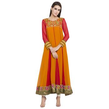 Mustard Embroidered Georgette kurta & 1
