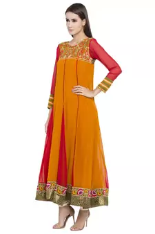 Mustard Embroidered Georgette kurta &