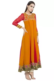 Mustard Embroidered Georgette kurta &